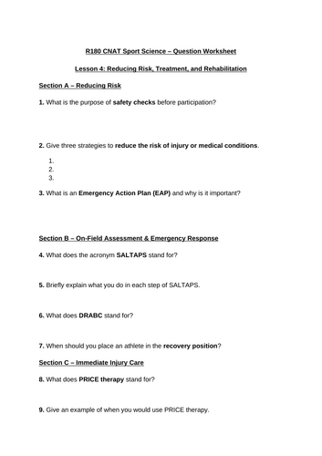 R180 CNAT Lesson 4 resources on reducing the risk, treatment and rehab ...