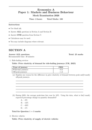 A-Level Economics Paper 1 2026 Predicted Mock (Edexcel) – Full Exam ...