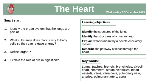 AQA GCSE Biology / Combined Science - The Heart | Teaching Resources
