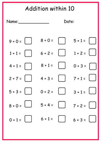 Addition and Subtraction Within 10 Worksheets – | EYFS / KS1 ...