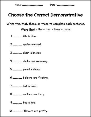 Demonstrative Pronouns Worksheets - This That These Those for 1st 2nd ...