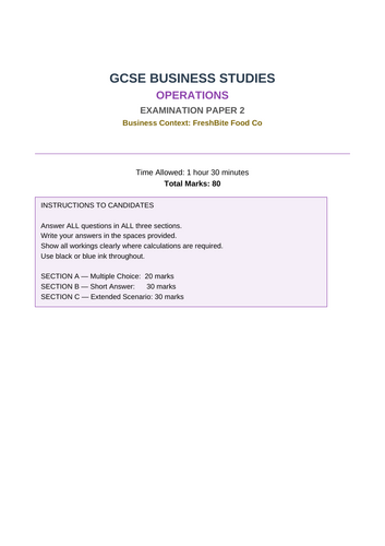 GCSE Business Operations Mock Exams (2 x 80-mark papers) + Full Mark ...