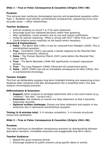 Cold War Origins (1941–58): Consequence True/False Quiz – Exam Skills ...