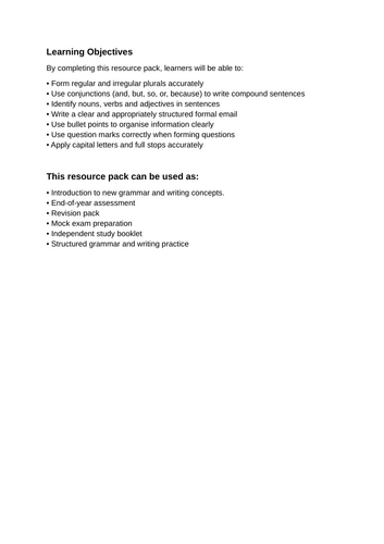 ESOL Entry 2 & Entry 3 English Grammar and Writing Worksheet and ...