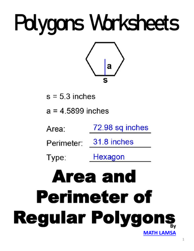 Area and Perimeter of Regular Polygons Worksheets | area and perimeter ...