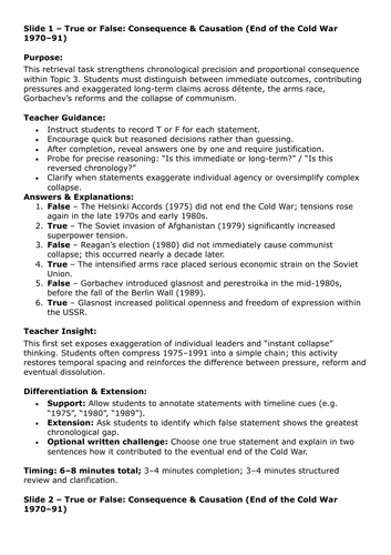 End of the Cold War (1970–91): Consequence True/False Quiz – Exam ...