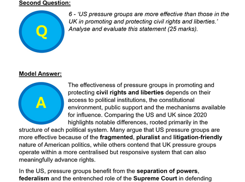 AQA A Level Politics Model Answers - Full Papers - Paper 2 - 2025 ...