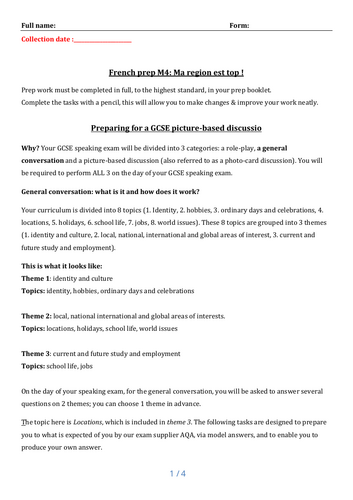 GCSE French - Studio Higher - Module 4: Ma region est top! - Controle ...