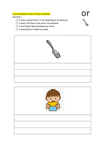 Sentence writing sheets/worksheets for unit 3 phonics international ...