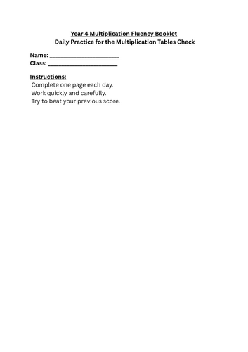 Year 4 Multiplication Fluency Booklet – Two Weeks of Daily MTC Practice ...