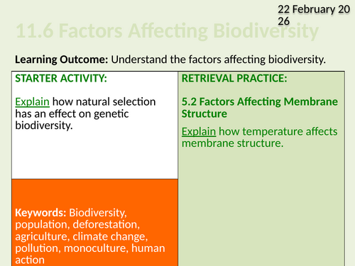 OCR Biology A- 11.6 Factors Affecting Biodiversity