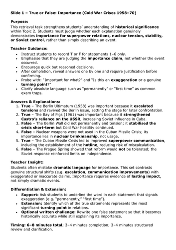 Cold War Crises (1958–70): Importance True/False Quiz – Exam Skills ...