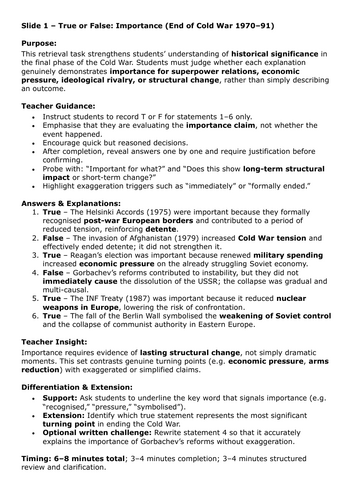 Cold War End (1970–91): Importance True/False Quiz – Exam Skills Focus ...
