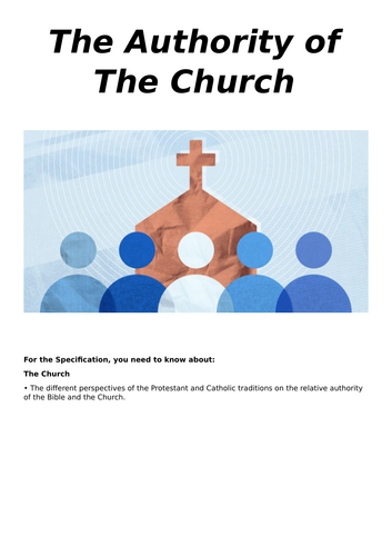 The Authority of The Church AQA A Level Religious Studies | Teaching ...