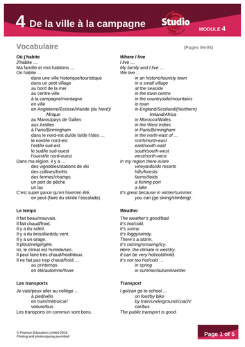 French GCSE - Studio Higher - end of module vocabulary - M1 to M8 ...