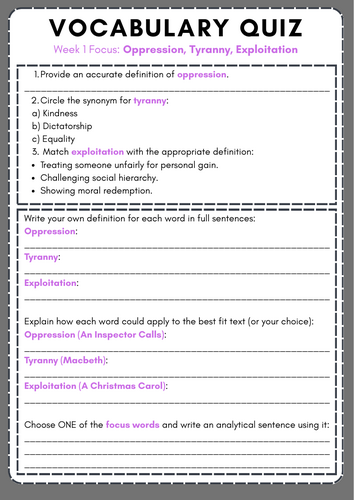 English Literature Tier 2 Vocabulary Test