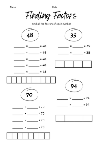Identifying Factors worksheets with answers. | Teaching Resources