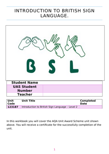 AQA Unit award (123187 Level 2) Introduction to British Sign Language ...
