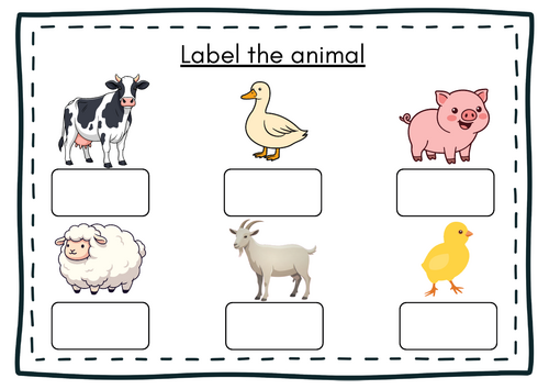 Farm animal labelling worksheet for EYFS & KS1