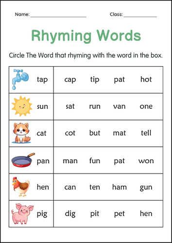 Printable Rhyming Words Activity Worksheets for Grade 1, 2, 3 ...