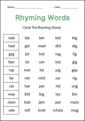 Printable Rhyming Words Activity Worksheets for Grade 1, 2, 3 ...