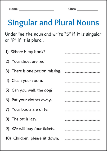 Singular and Plural Nouns Activity Worksheets for Grade 1, 2, 3 ...