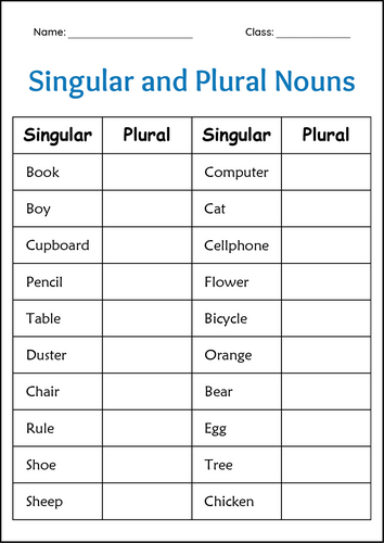 Singular and Plural Nouns Activity Worksheets for Grade 1, 2, 3 ...