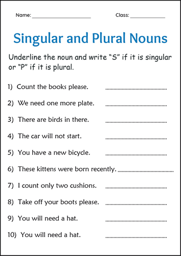 Singular and Plural Nouns Activity Worksheets for Grade 1, 2, 3 ...