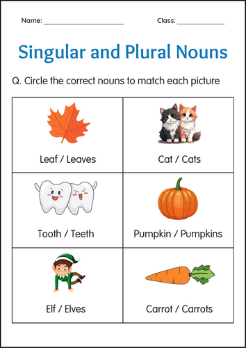 Singular and Plural Nouns Activity Worksheets for Grade 1, 2, 3 ...