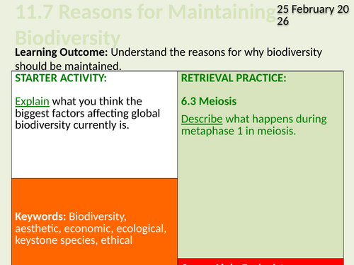 OCR Biology A- 11.7 Reasons for Maintaining Biodiversity