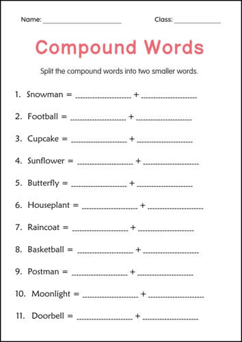 Printable Compound Words Grammar Worksheets and Activities for Grade 1 ...
