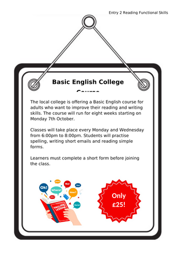 Entry Level 2 English Functional Skills Reading Practice Pack – 20 ...