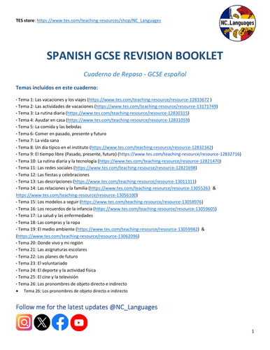 SPANISH GCSE / IGCSE Total Revision booklet (Answers included ...