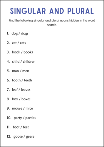 Printable Singular and Plural Nouns Grammar Worksheets for Grade 2, 3 ...