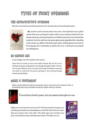 Types of story openings | Teaching Resources