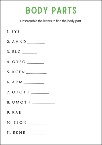 Printable Human Body Parts Worksheet - Body Parts Matching Activity for ...