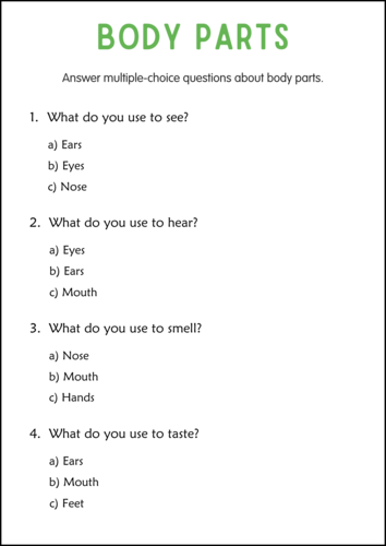 Printable Human Body Parts Worksheet - Body Parts Matching Activity for ...