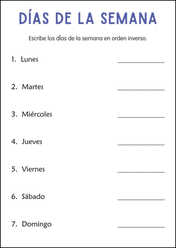 Days of The Week Worksheets in Spanish - Hojas de Trabajo de 7 Días de ...