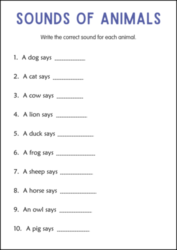 Printable Sounds of Animals Activities Worksheets for Grade 1, 2, 3 ...