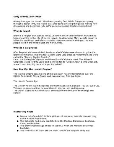 Y5: Early Islamic Civilization Fact file | Teaching Resources