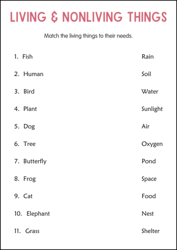Printable Living Things and Non Living Things Activity Worksheets for ...