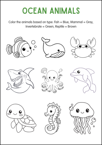 Printable Ocean Animals Activity Worksheets for Grade 2, 3, 4 - Sea ...