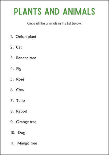 Plant vs Animal - Plants and Animals Activity Worksheets for Grade 2, 3 ...