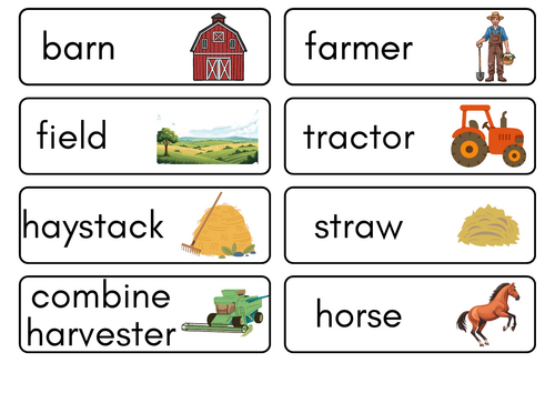 Farm vocabulary cards for EYFS & KS1