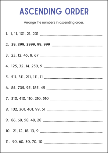 Printable Ascending and Descending Order Numbers Worksheets for Grade 2 ...