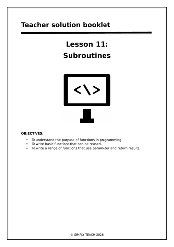 WJEC GCSE CS Unit 2 - L11: Subroutines