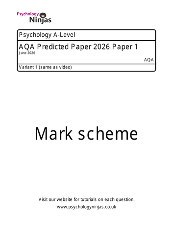 Summer 2026 Psychology A-Level AQA Predicted Paper 1 | Teaching Resources