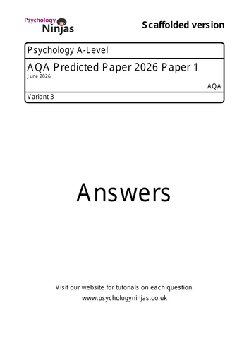 Summer 2026 Psychology A-Level AQA Predicted Paper 1 | Teaching Resources