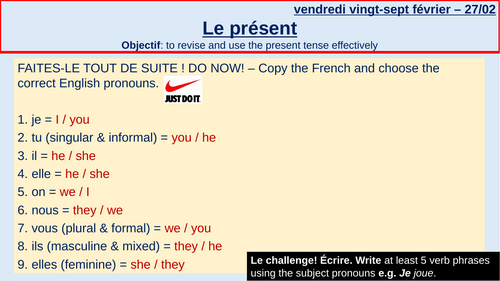 KS3 - GCSE found. FREE French present tense -er verbs PPT lesson ...