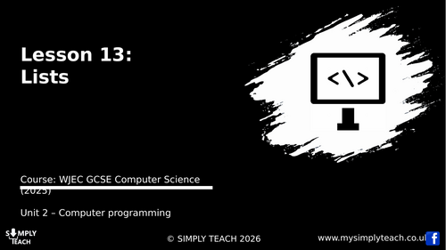 WJEC GCSE CS Unit 2 - L13: Lists